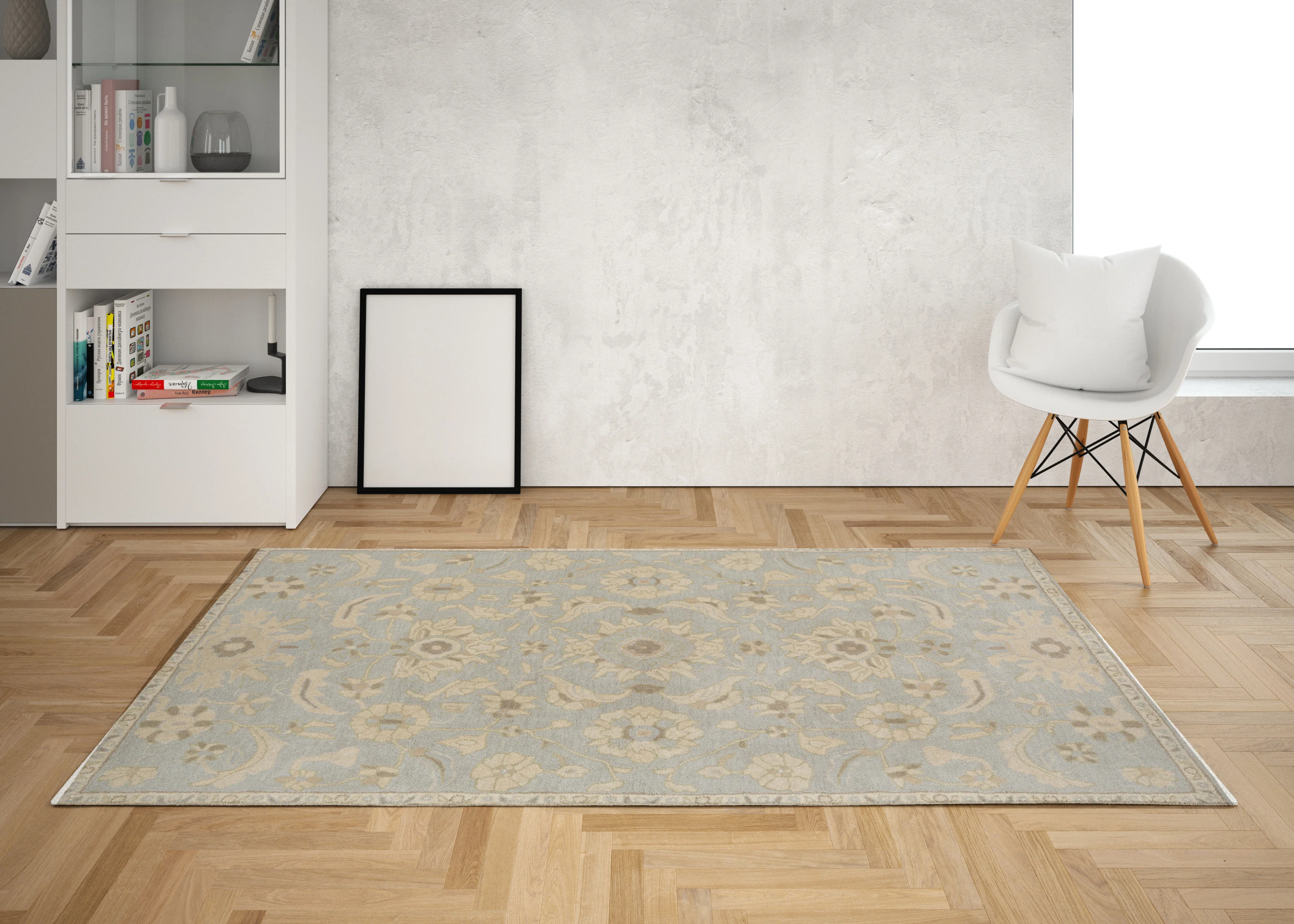 Hand Tufted Caesar Blue and Beige Charcol Wool Rug - Image 9