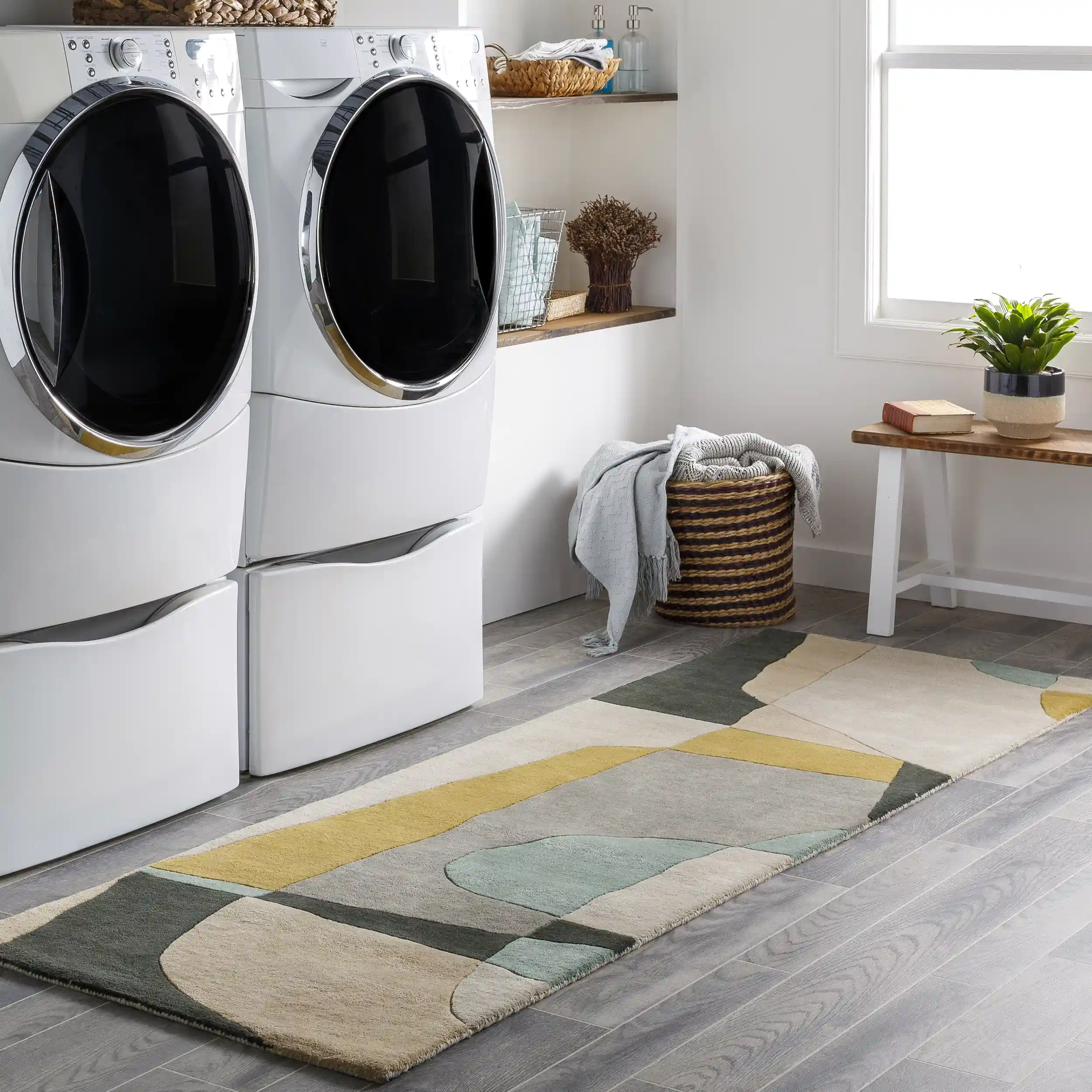 Hand Tufted Yellow and Gray Multicolor Wool Rug - Image 9