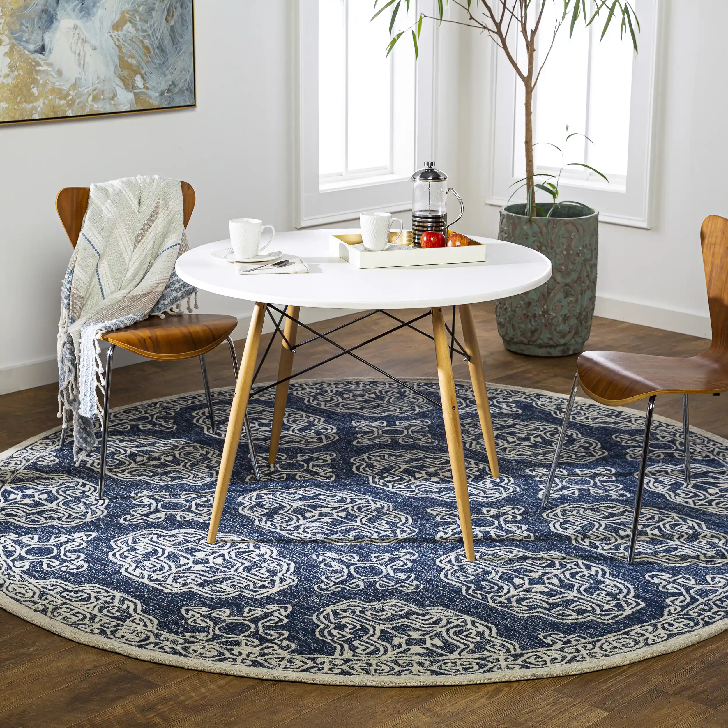 Hand-Tufted Granada Blue and Beige Wool Rug - Image 8