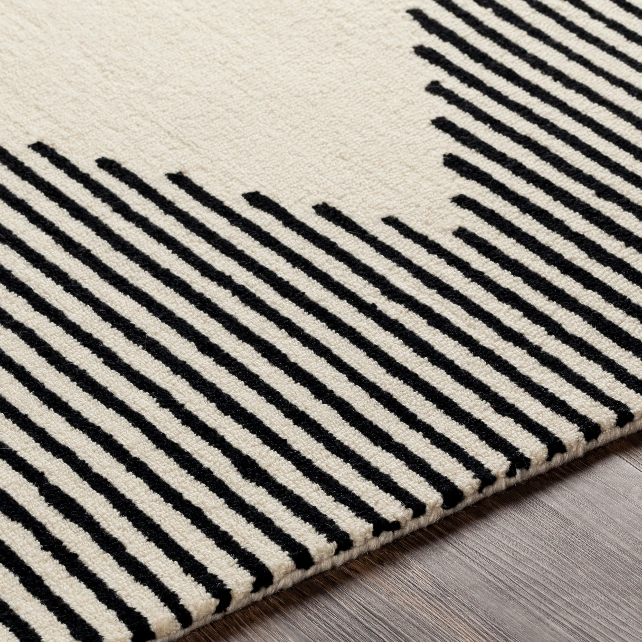 Hand-Tufted Granada Geometric Diamond Black and Beige Wool Rug - Image 7