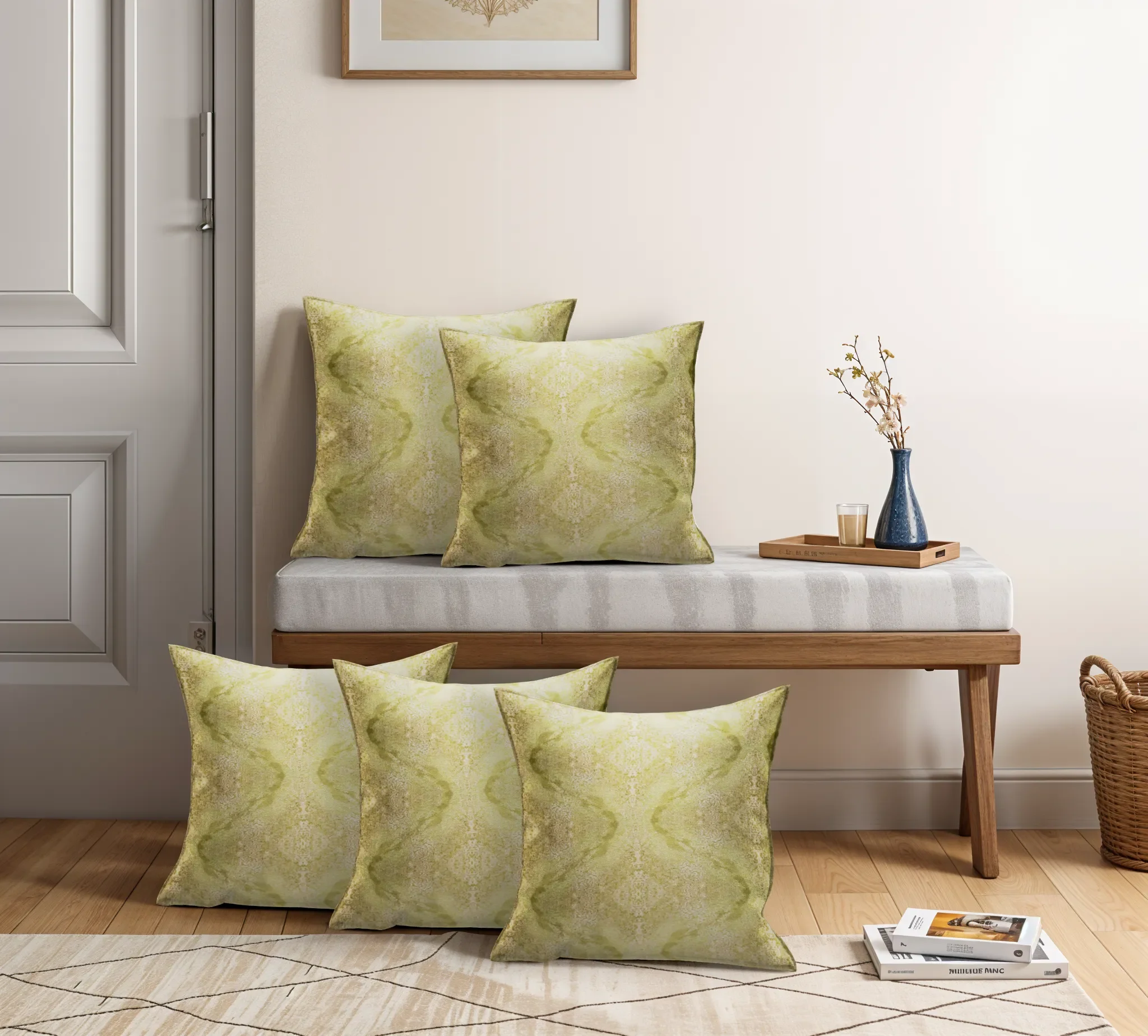 Kalos Poly Satin Olive Green Digital Printed Pillow Cover - Image 4