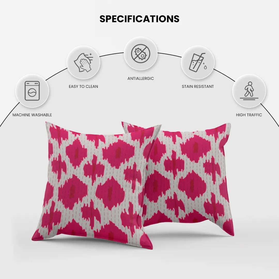 Kantha Cotton Red and Cream Screen Printed Pillow Cover - Image 3