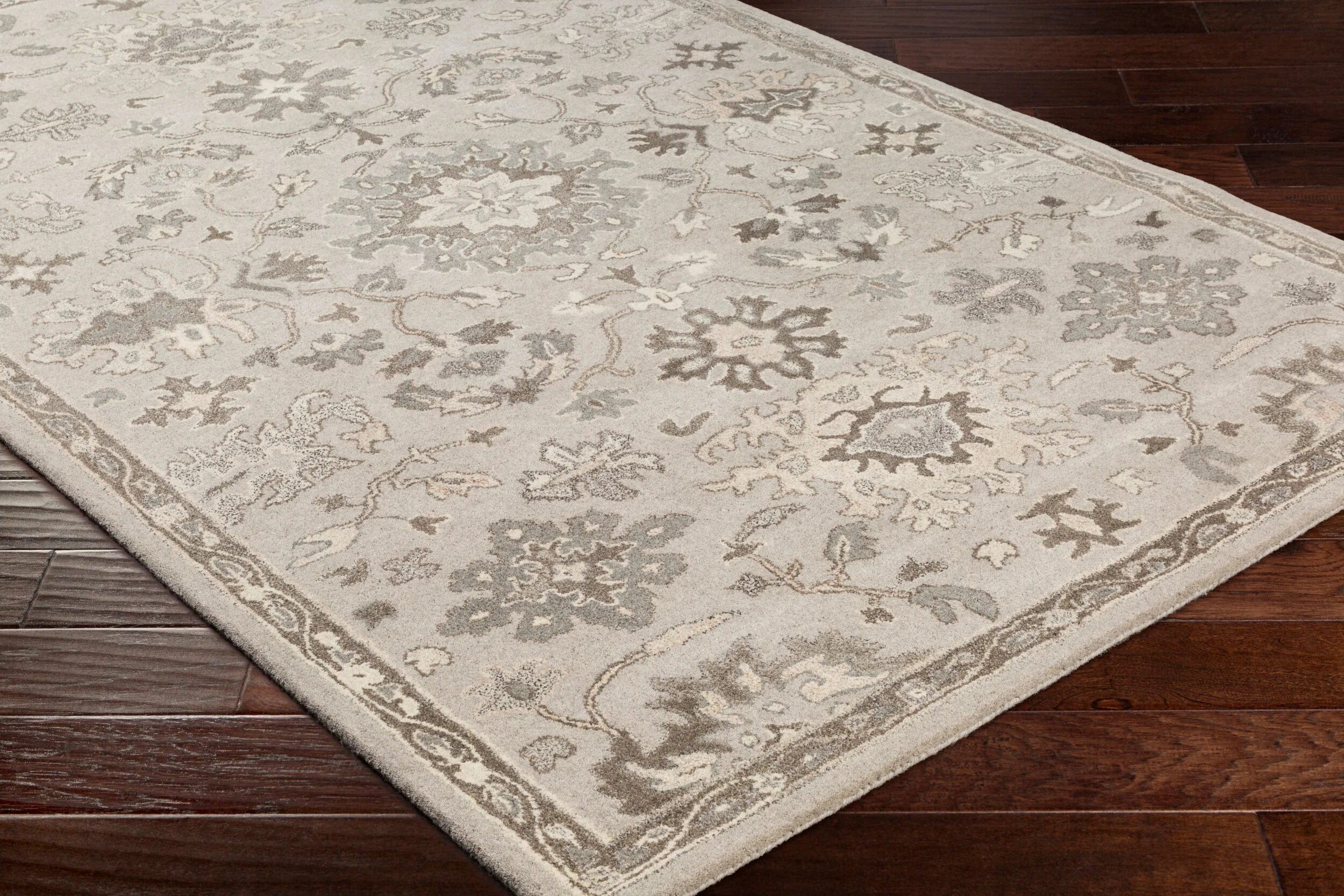 The Caesar Hand-Tufted Wool Rug in Charcoal, Traditional Design - Image 3