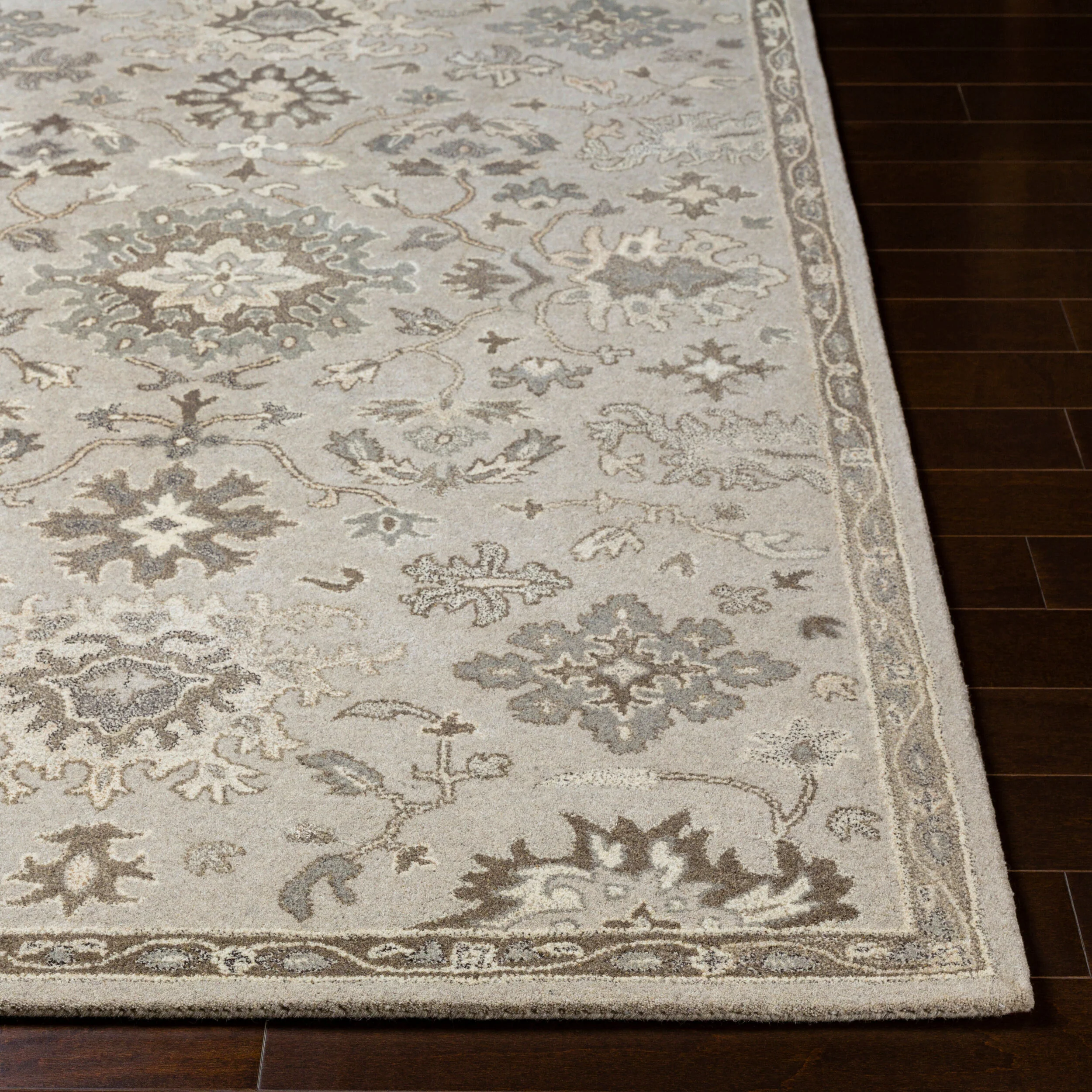 The Caesar Hand-Tufted Wool Rug in Charcoal, Traditional Design - Image 5